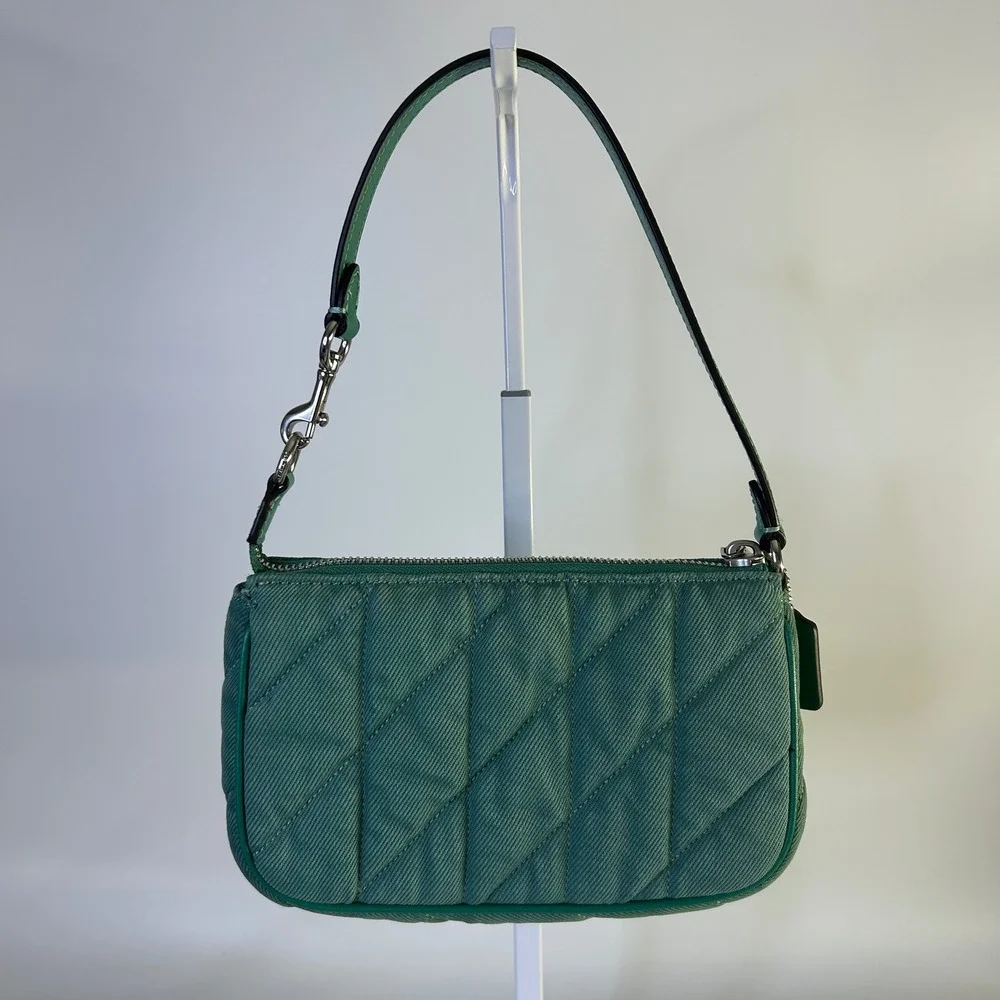 Coach Nolita 19 Green Quilted Denim Wristlet Shoulder Bag Excellent